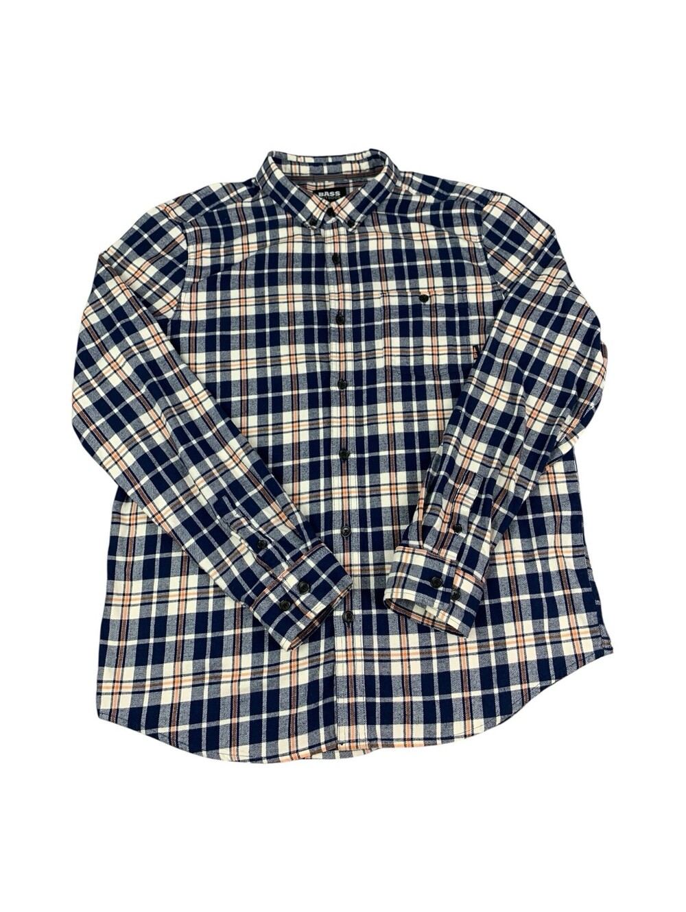 Bass Outdoor Shirt Men’s XL Button Up Flannel Blue Plaid Stretch Long Sleeve